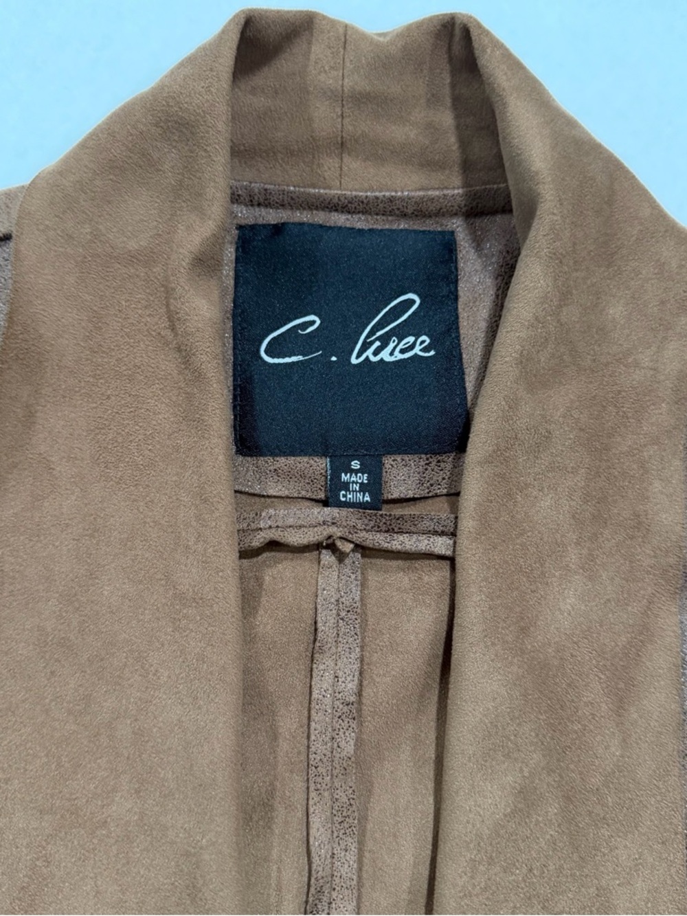 C. Luce Brown Faux Suede Open Front Jacket Size S - Picture 2 of 10